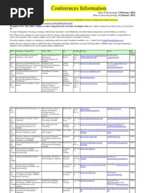 Conferences Coming Pdf Strategic Management Innovation