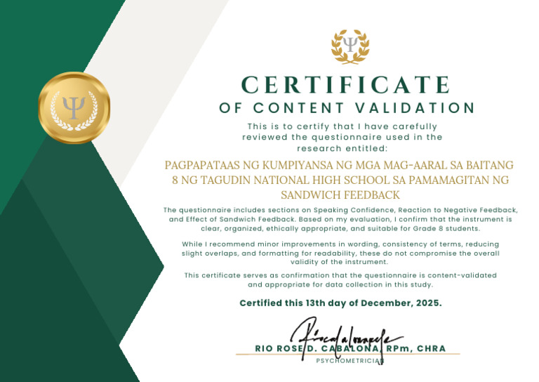 Cert of Content Validation | PDF