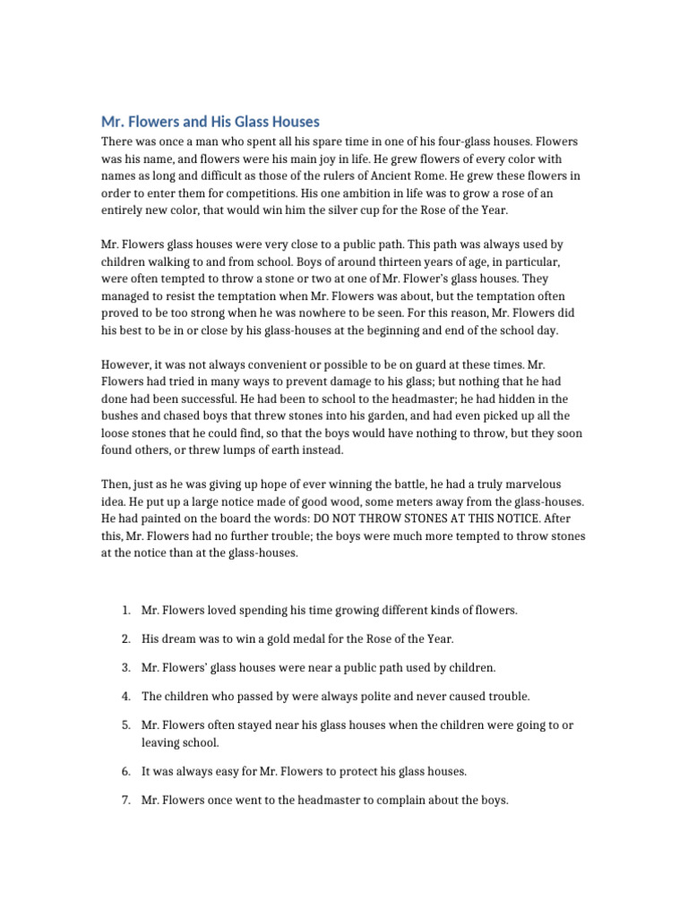 MR Flowers and His Glass Houses Narrative | PDF | Chess | Chess Theory