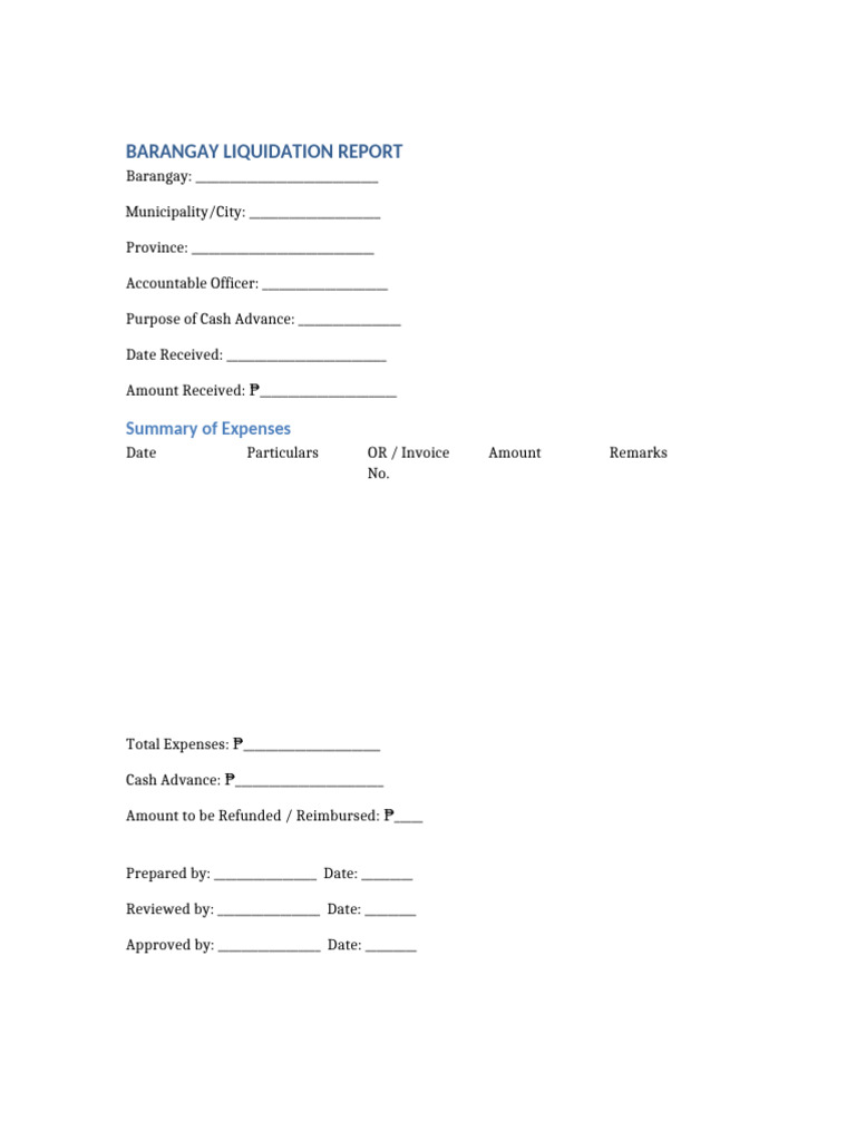 Barangay Liquidation Report Template | PDF