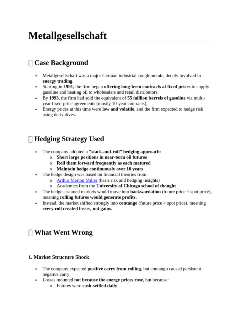 Metallgesellschaft's Hedging Failure Analysis | PDF | Futures Contract ...