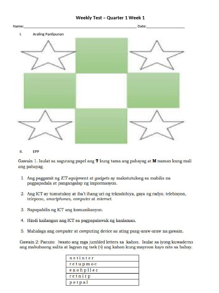 Weeklt Test Q1W1 | PDF