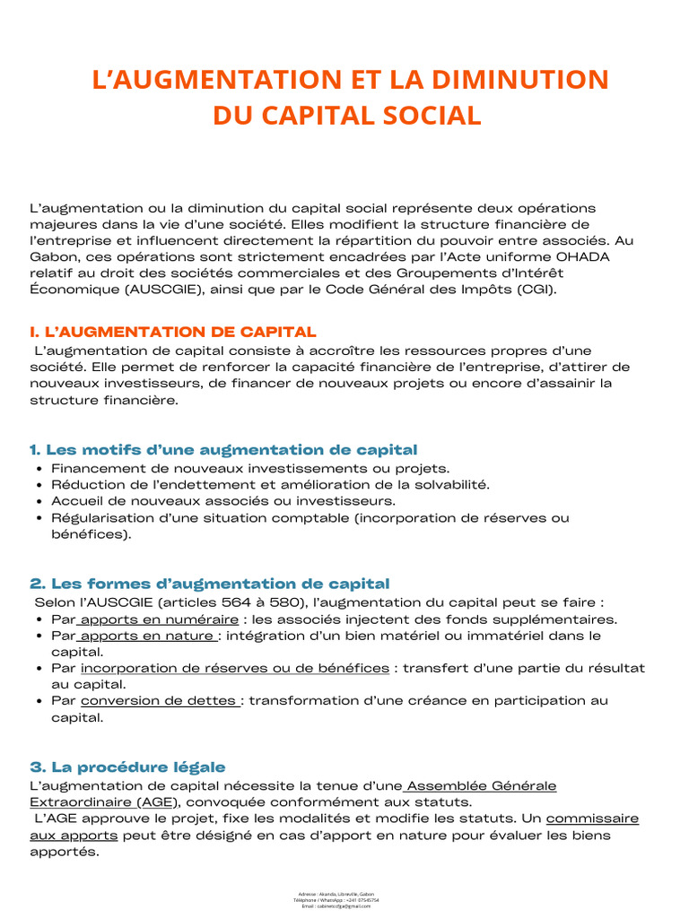 Augmentation et Diminution de Capital Social | PDF | Capital (Économie ...