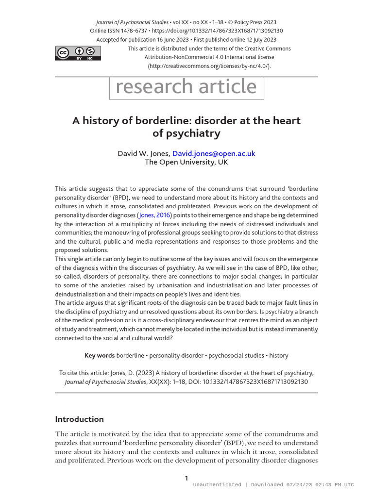 History of Borderline Personality Disorder | PDF | Borderline ...