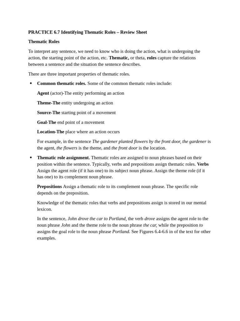 Understanding Thematic Roles in Sentences | PDF