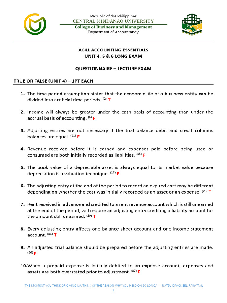 Accounting Essentials Exam Questionnaire | PDF | Debits And Credits ...