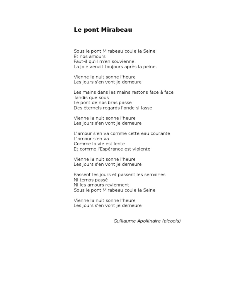 Le Pont Mirabeau PDF Littérature européenne Poésie