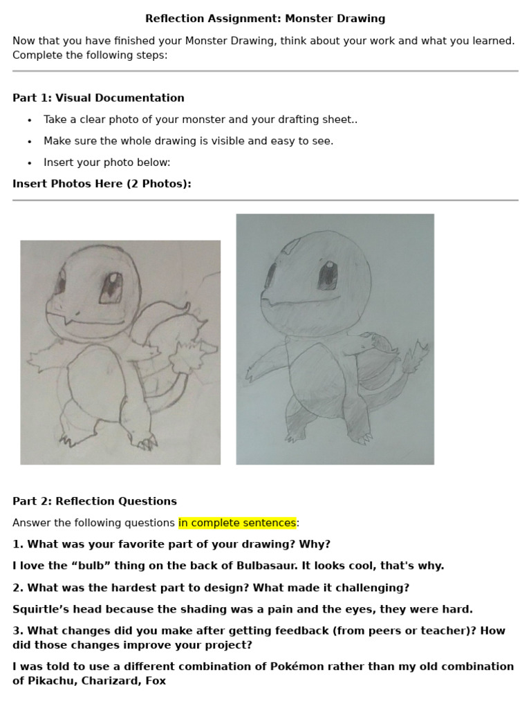 Monster Drawing Reflection Assignment | PDF | Cognition