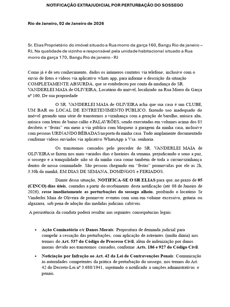 Notificação por Perturbação do Sossego | PDF