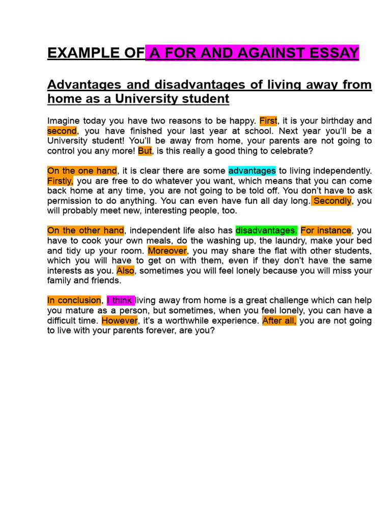 A For and Against Essay | PDF