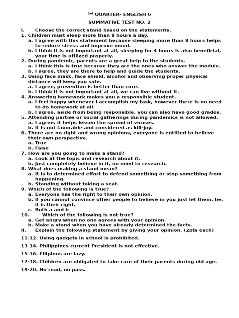 English 6 Summative Test Q3 | PDF