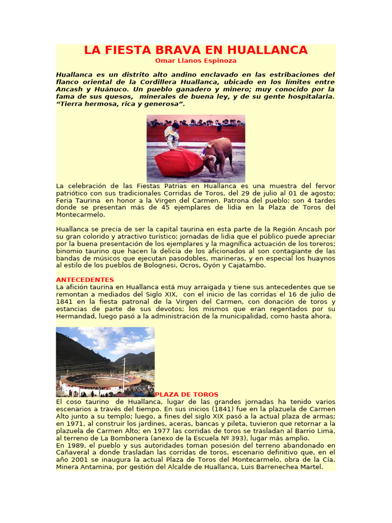 La Fiesta Brava en Huallanca | PDF | Toreo | Deportes de combate