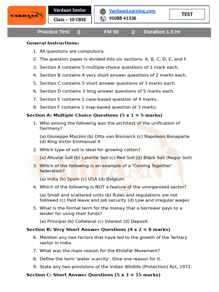 Class 10 Practice Test Instructions | PDF | Sustainable Development ...