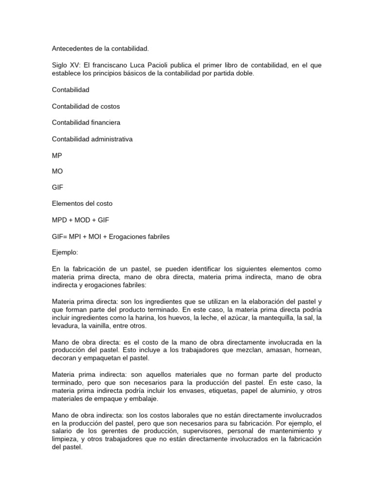 Elementos de Costo en Contabilidad | PDF | Pasteles | Contabilidad de ...