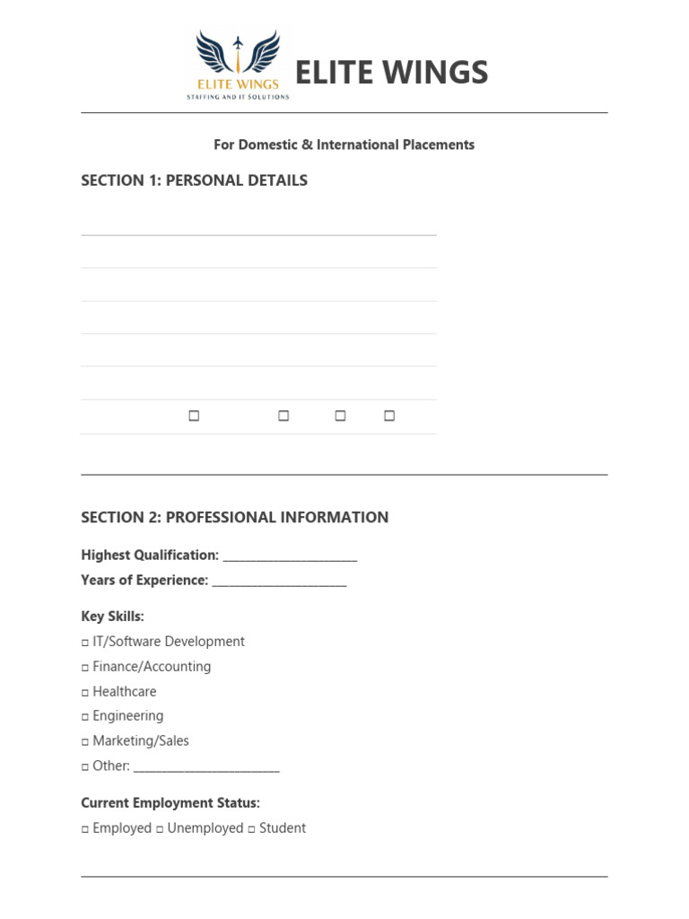 Elite Wings Enquiry Form | PDF