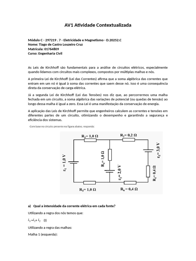 Análise de Circuitos com Kirchhoff | PDF | Rede elétrica | Eletricidade