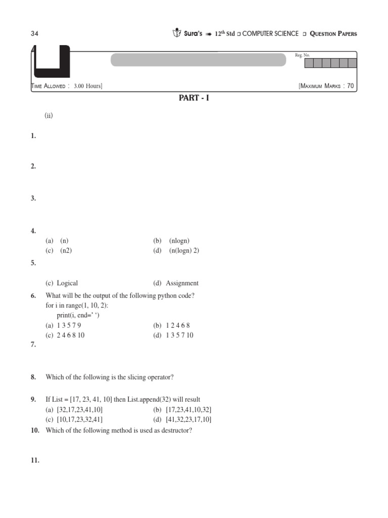12th Std Computer Science Question Papers | PDF | Parameter (Computer ...