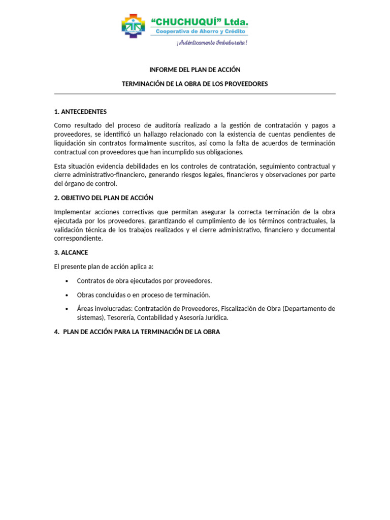 Informe Del Plan de Acción | PDF | Auditoría | Ingenieria Eléctrica