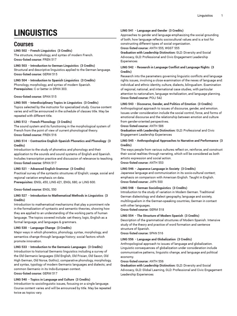 Linguistics Course Offerings Overview | PDF | Linguistics | Semantics