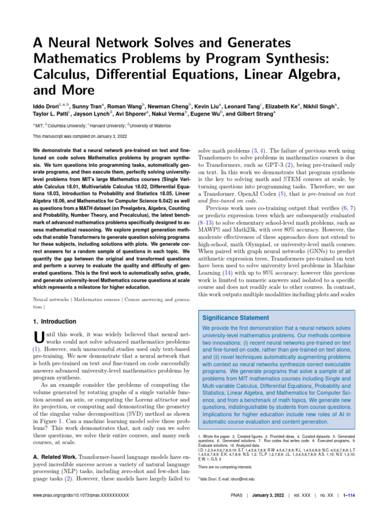 A Neural Network Solves and Generates Mathematics Problems by Program ...