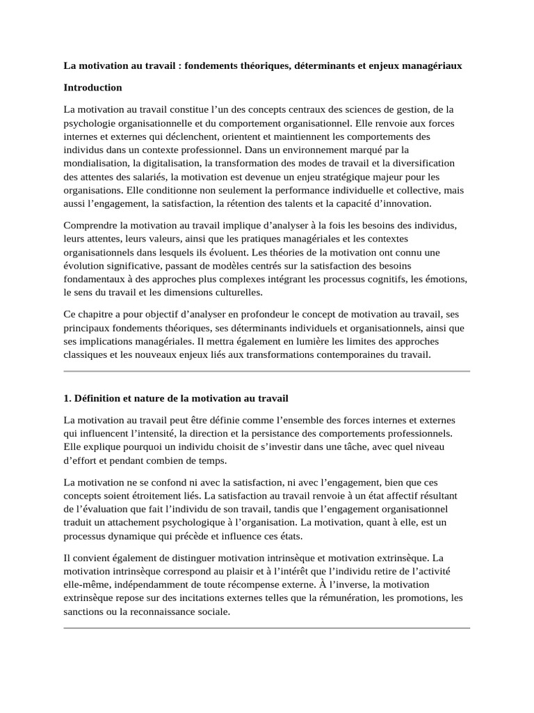 Motivation au travail : théories et enjeux | PDF | Motivation | Motivant