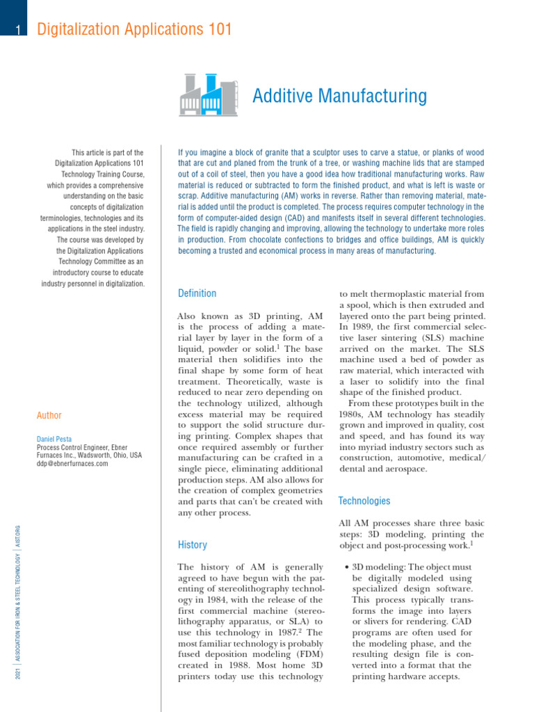 Additive Manufacturing in Steel Industry | PDF | 3 D Printing ...