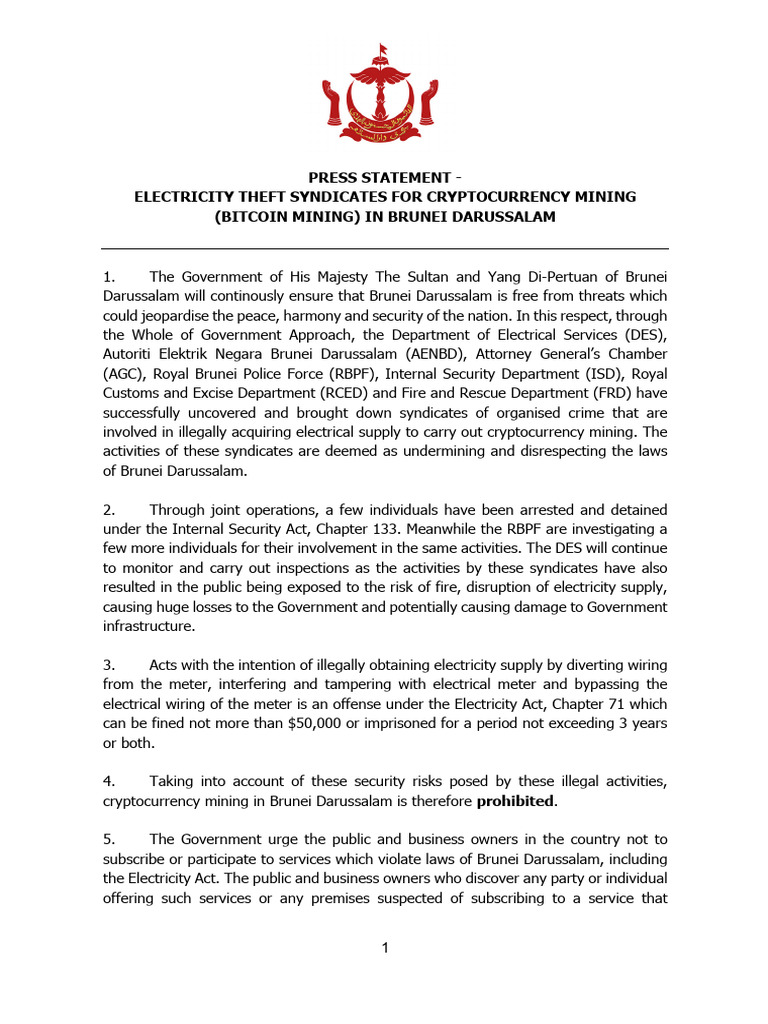 PR Siaran Akhbar Bitcoin Mining_English - FINAL | PDF | Government | Justice