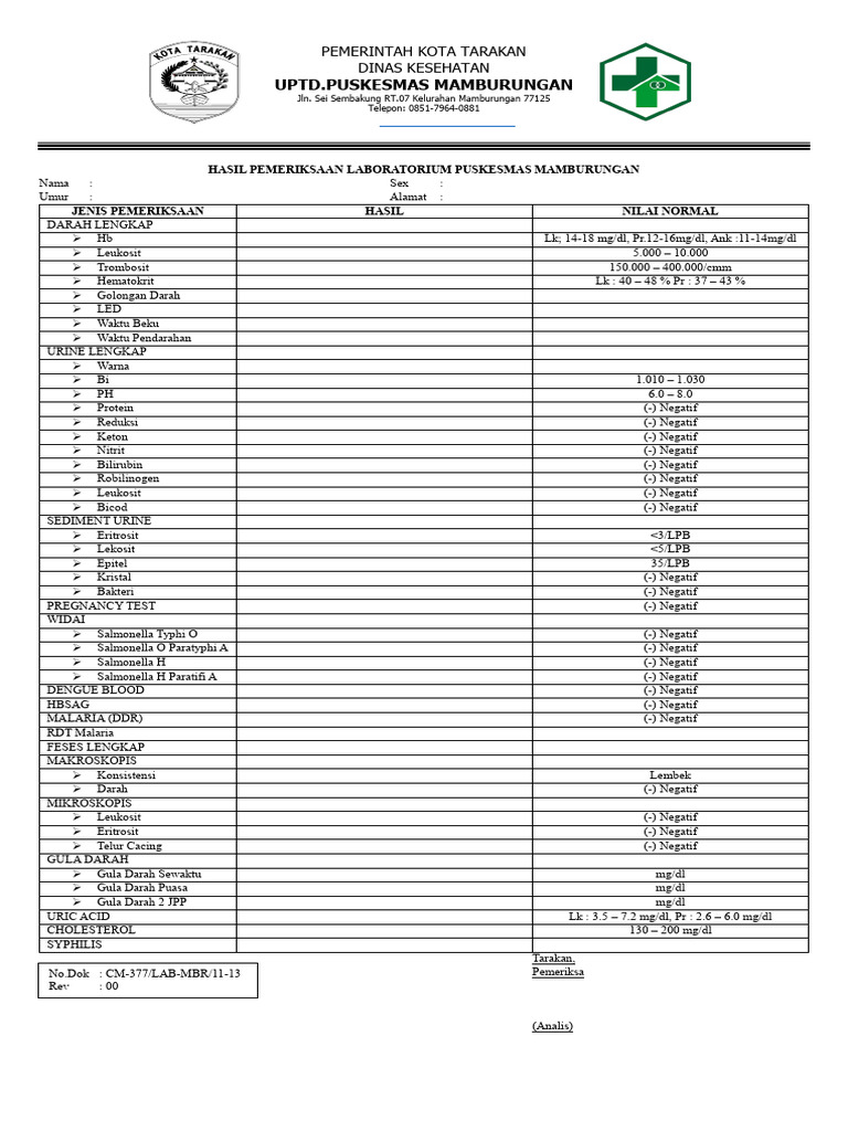 Form Pemeriksaan Lab@ | PDF