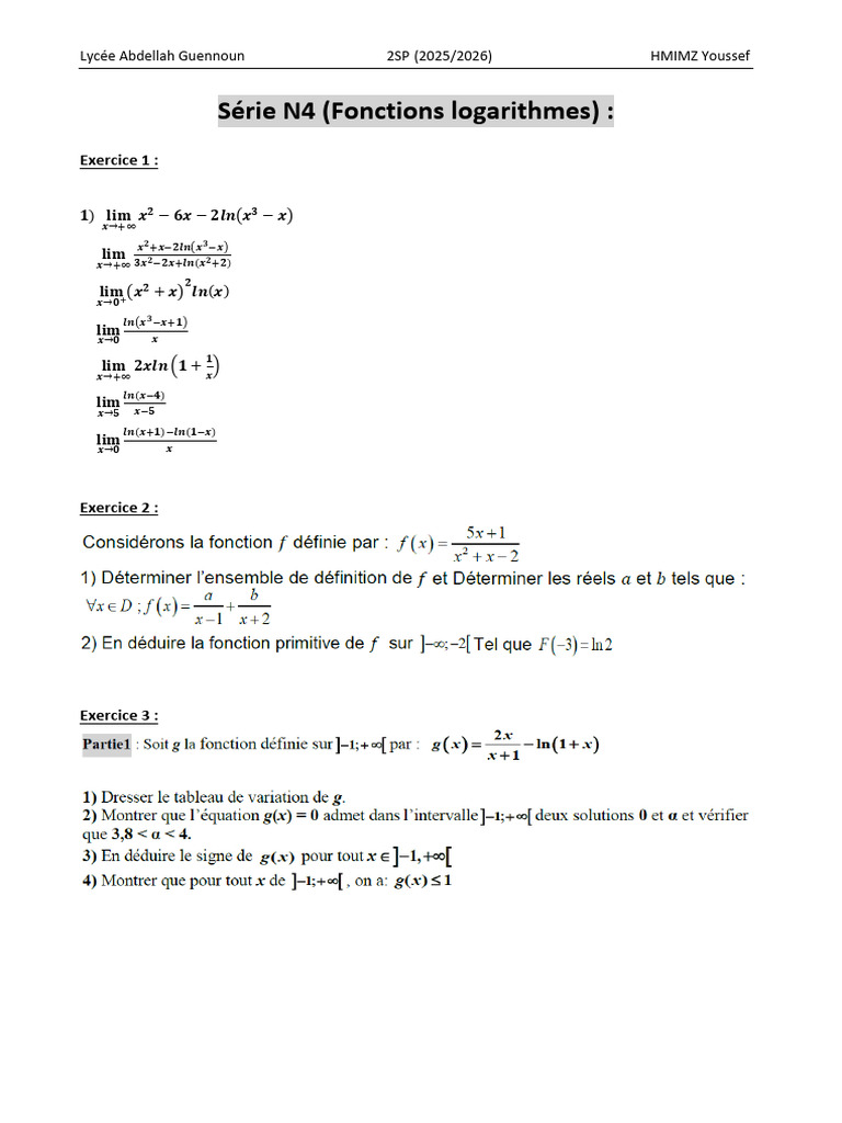 Limites de Fonctions Logarithmiques | PDF