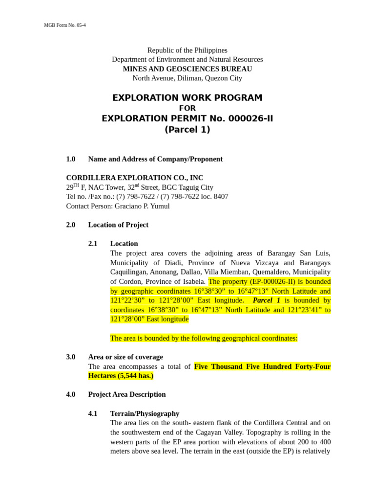 Exploration Work Program for EP 000026-II | PDF | Geology | Surveying