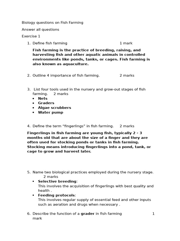Biology Questions On Fish Farming | PDF