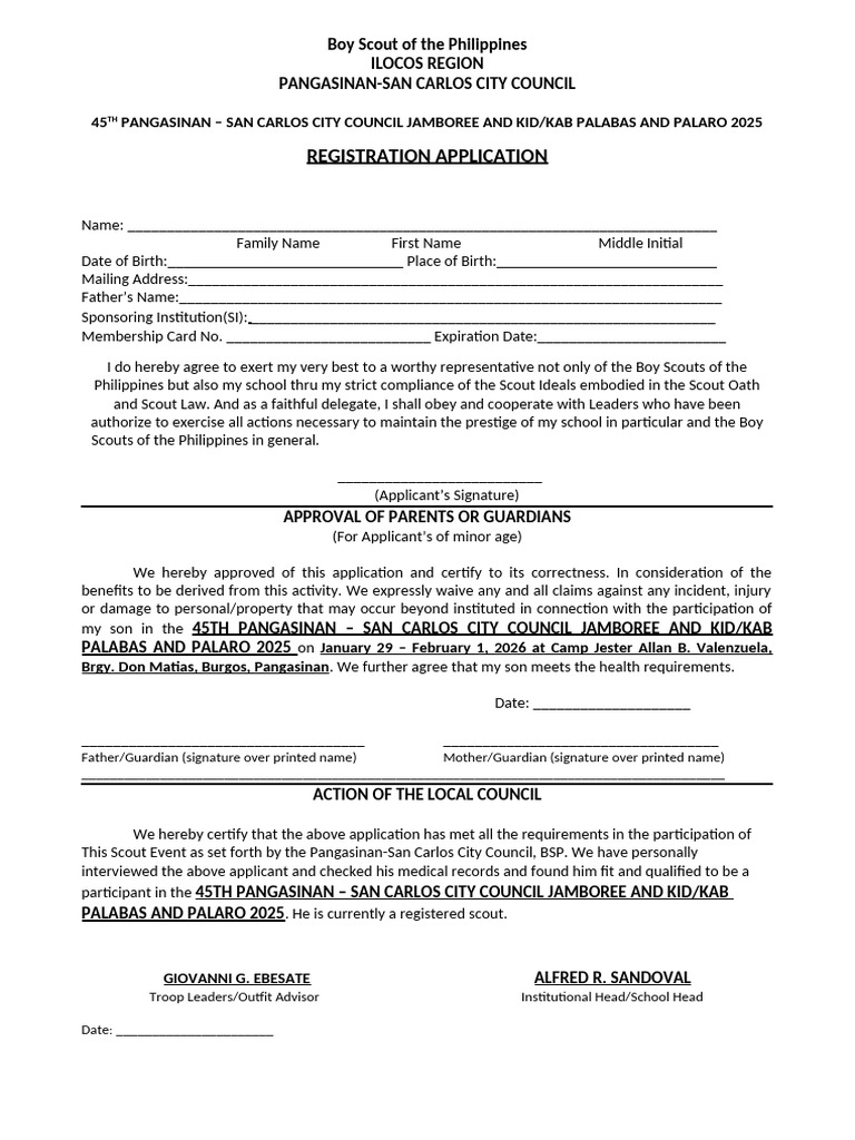 Pangasinan Scout Jamboree 2025 Registration | PDF | Girl Guiding And ...
