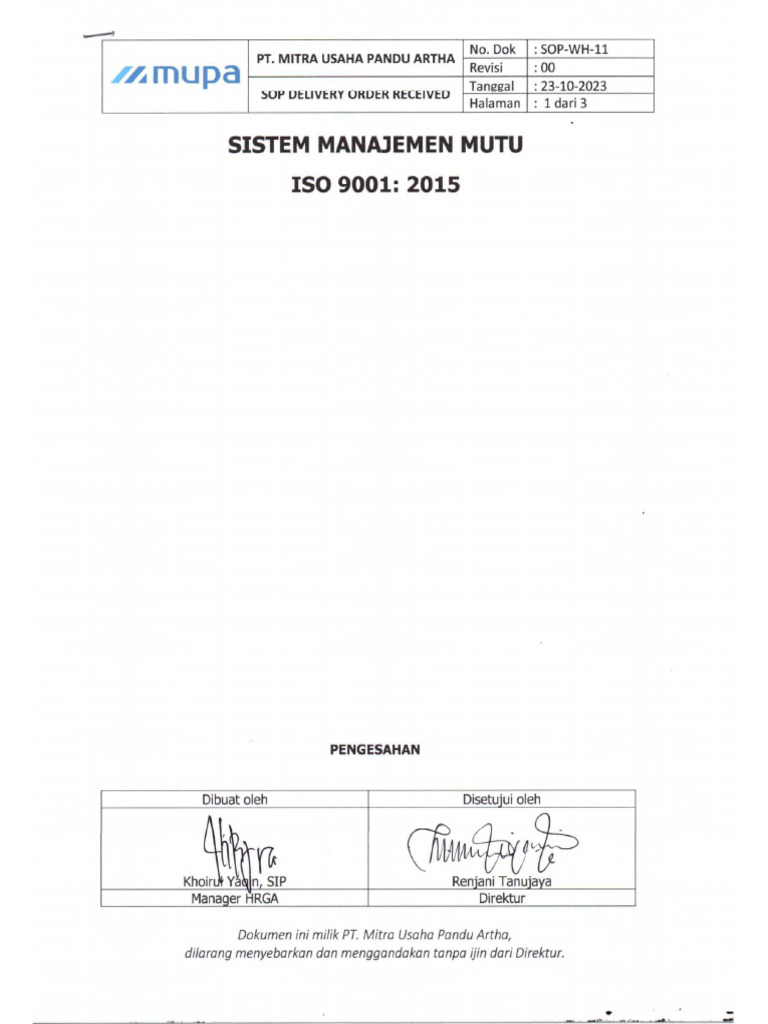SOP Penerimaan Delivery Order | PDF