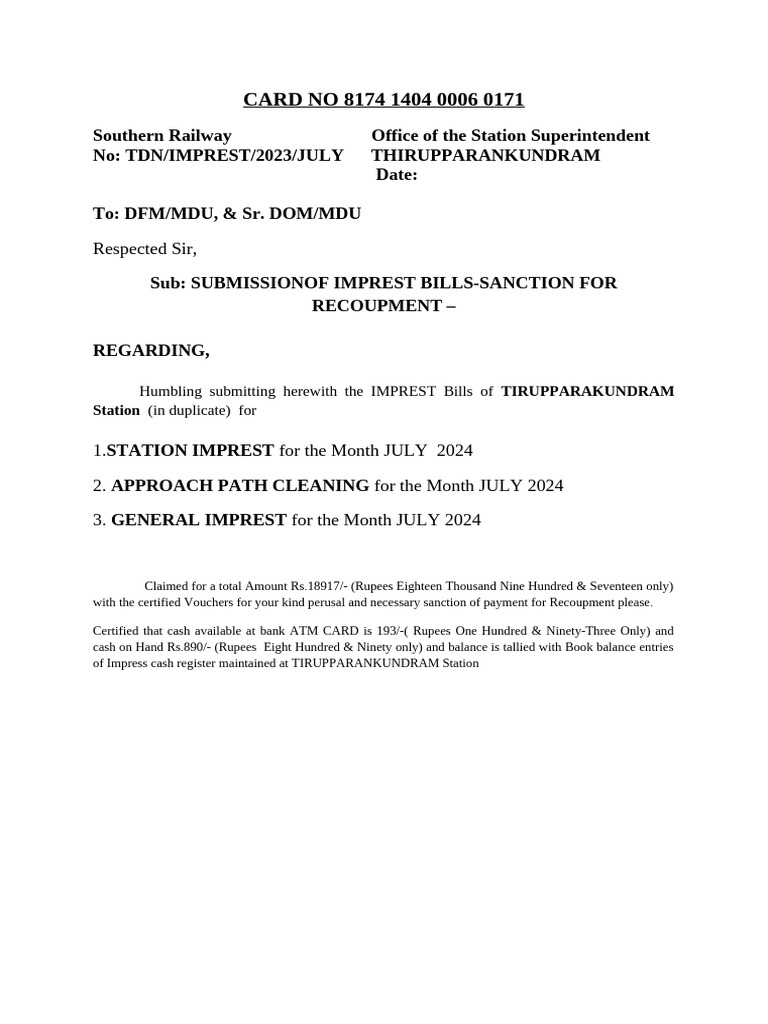 Imprest Bills Submission for July 2024 | PDF