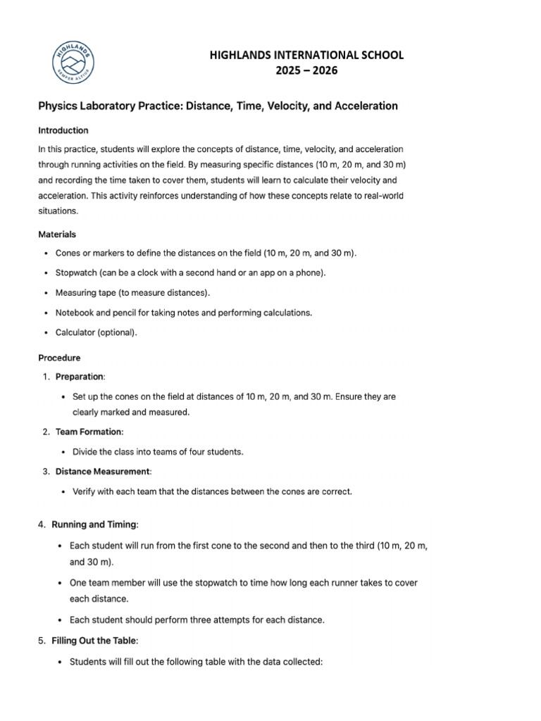 Practice 1. Velocity and Acceleration | PDF