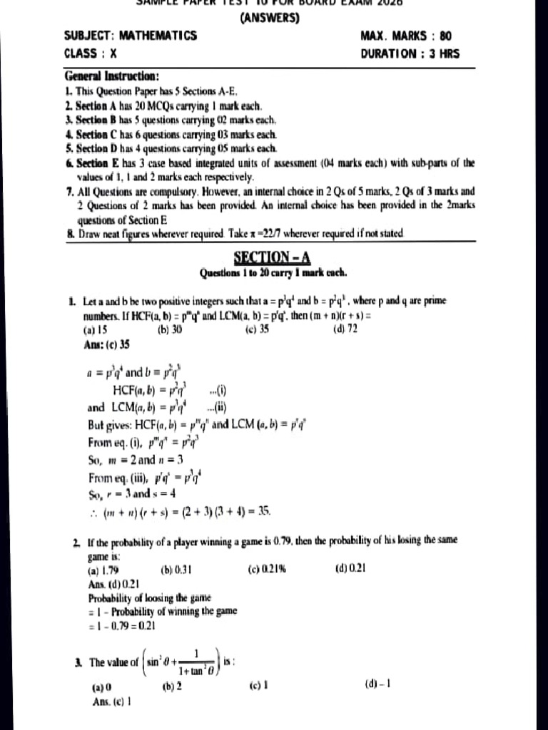 Maths, Sample Paper - 11 | PDF