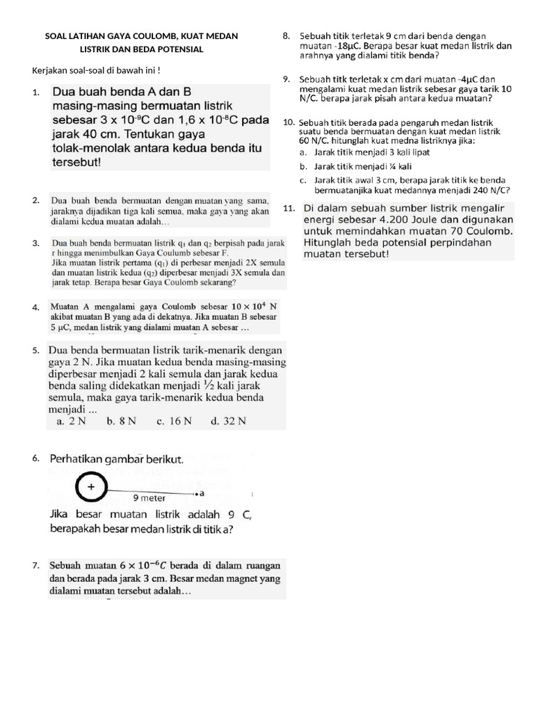 Soal Latihan Gaya Coulomb dan Medan Listrik | PDF
