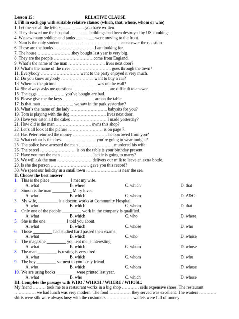 Relative Clauses Practice Exercises | PDF