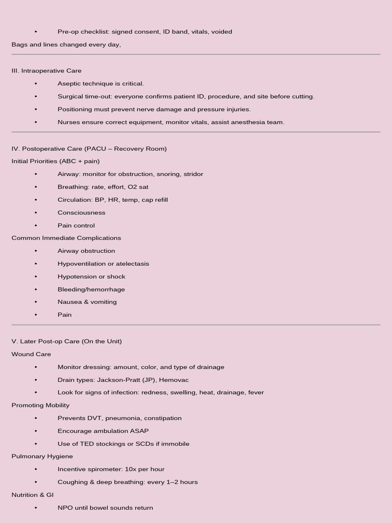 Comprehensive Postoperative Care Guide | PDF | Wound | Breastfeeding