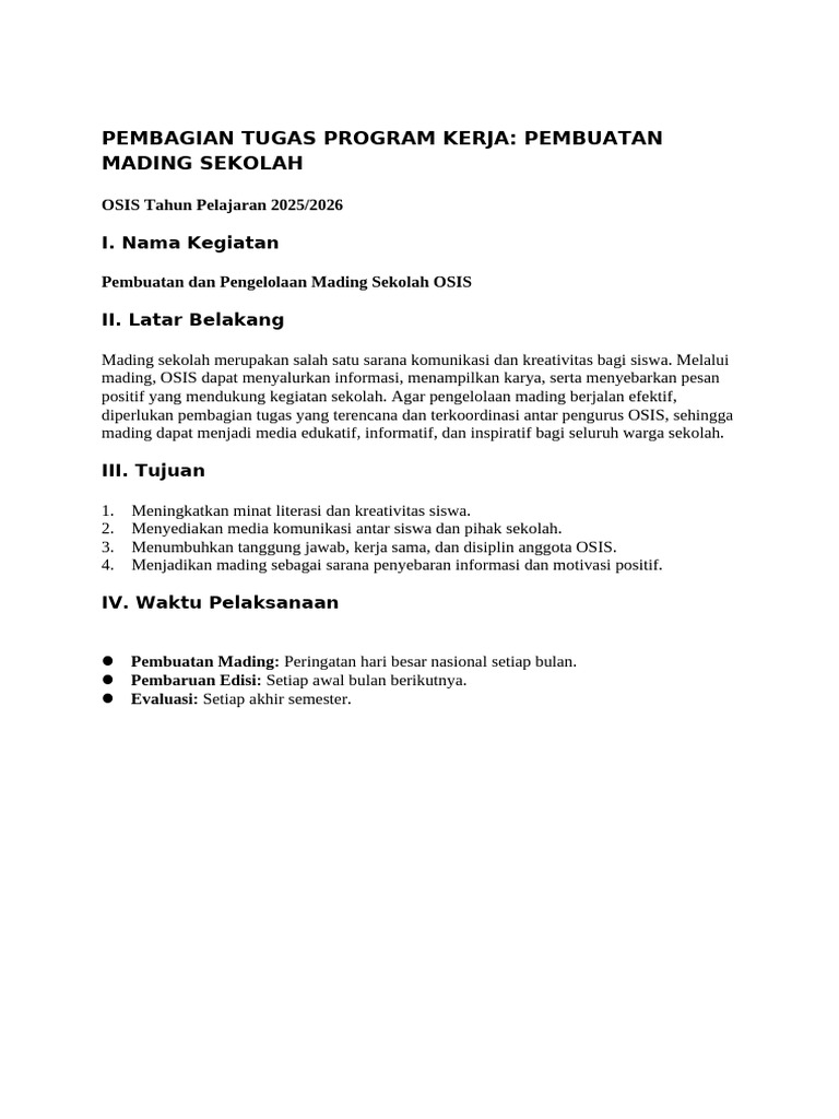 Pembagian Tugas Pembuatan Mading OSIS | PDF