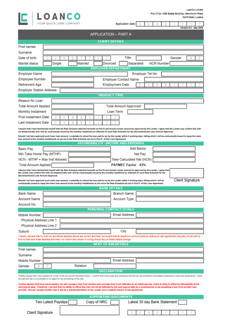 Loan Application Form - LoanCo Limited | PDF | Loans | Interest