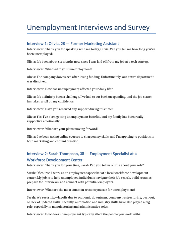 Unemployment Insights: Interviews & Survey | PDF | Layoff | Unemployment