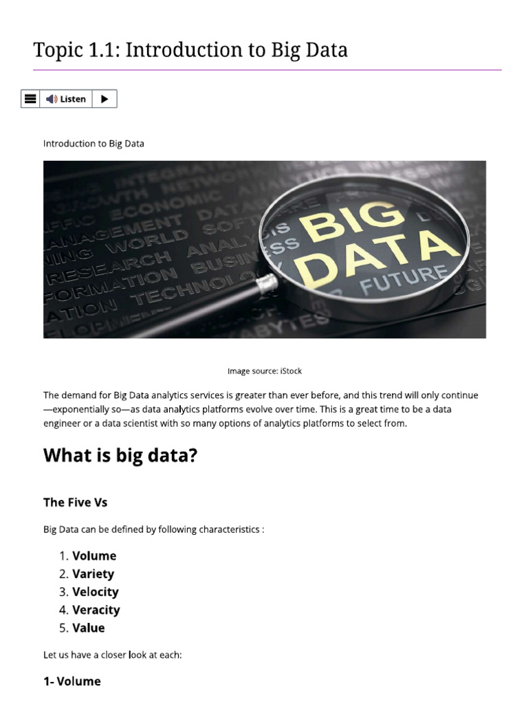 Topic 1.1 Introduction to Big Data | PDF