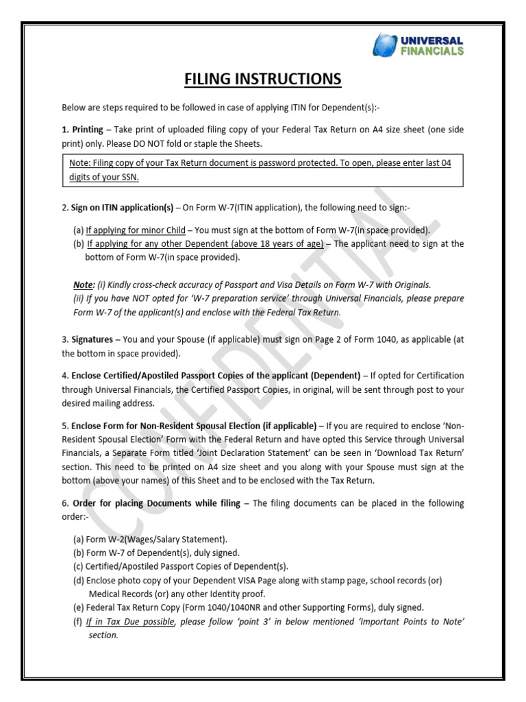 ITIN Application Filing Guide for Dependents | PDF | Payments ...