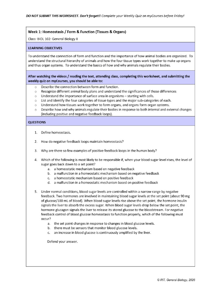 Week #1 Weekly Review Worksheet - 2026 - BIOL.102.01-02 - General ...