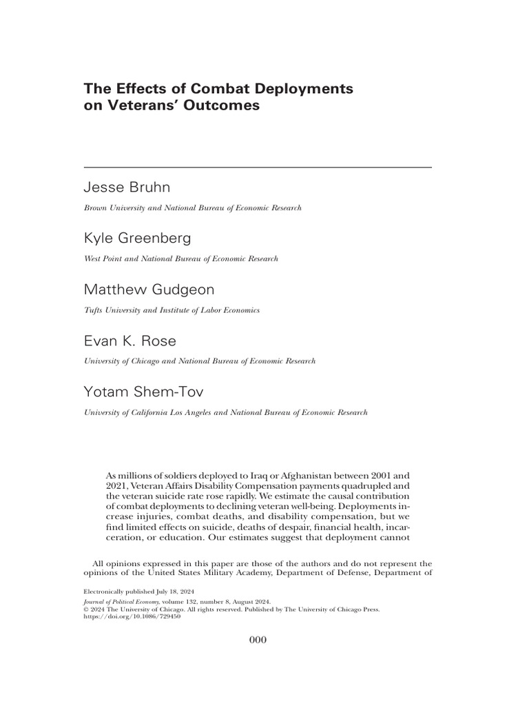 Combat Deployments and Veteran Outcomes | PDF | Ordinary Least Squares ...