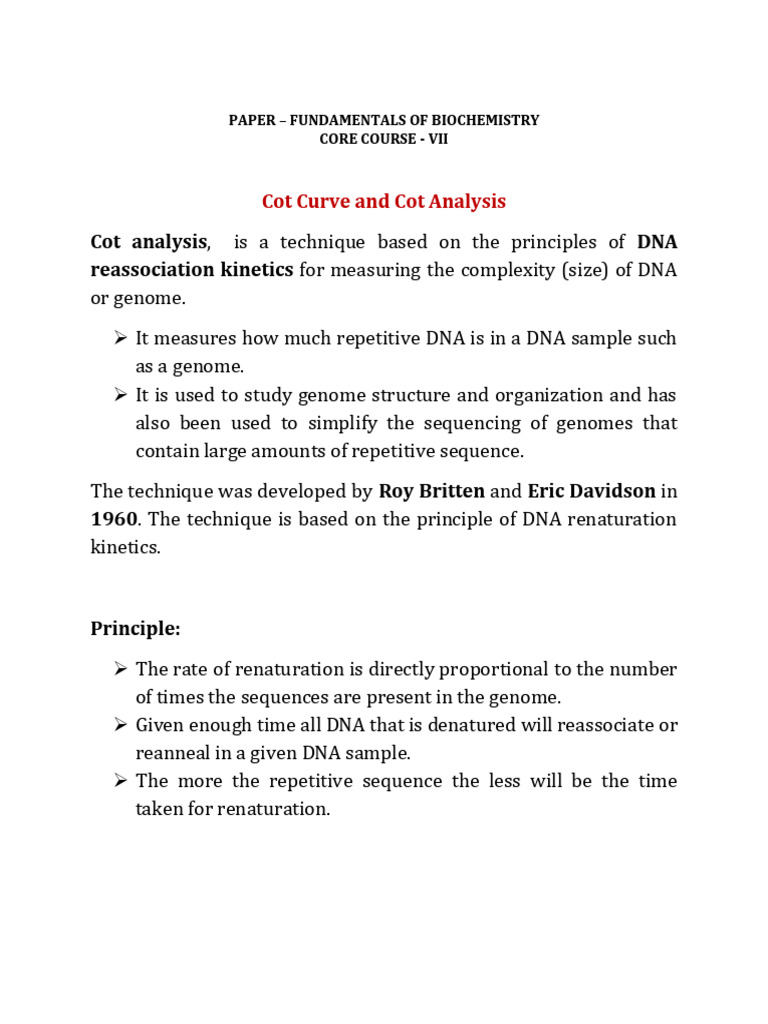 Cot Analysis in DNA Reassociation Kinetics | PDF | Dna | Molecular Biology