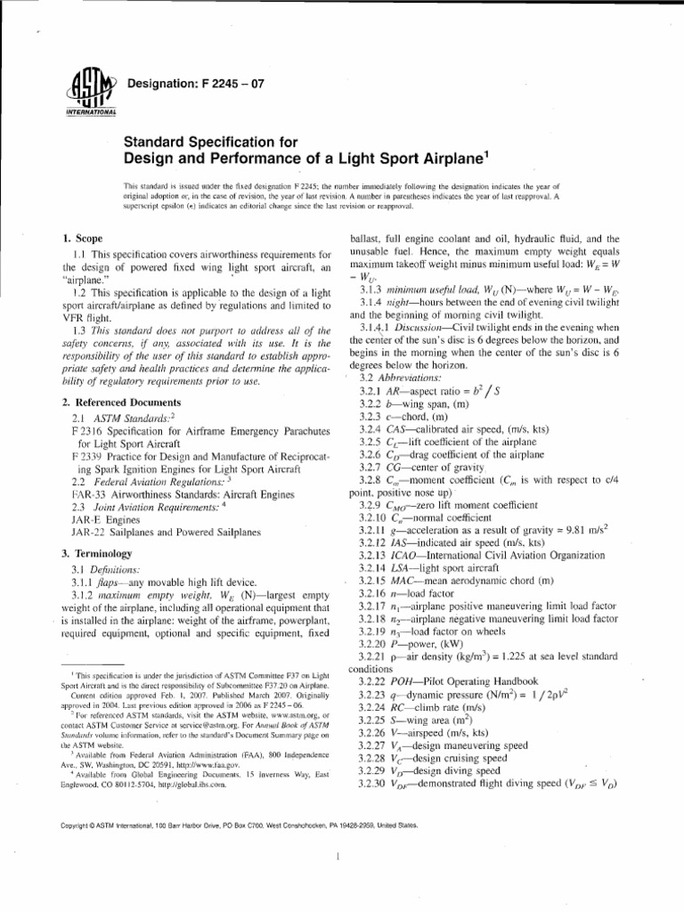 Light Sport Airplane Standards F 2245 | PDF | Aeronautics | Aerospace ...