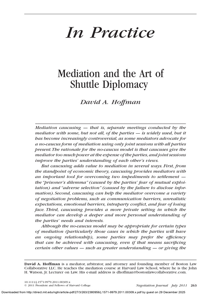 Benefits of Mediation Caucusing Techniques | PDF | Mediation