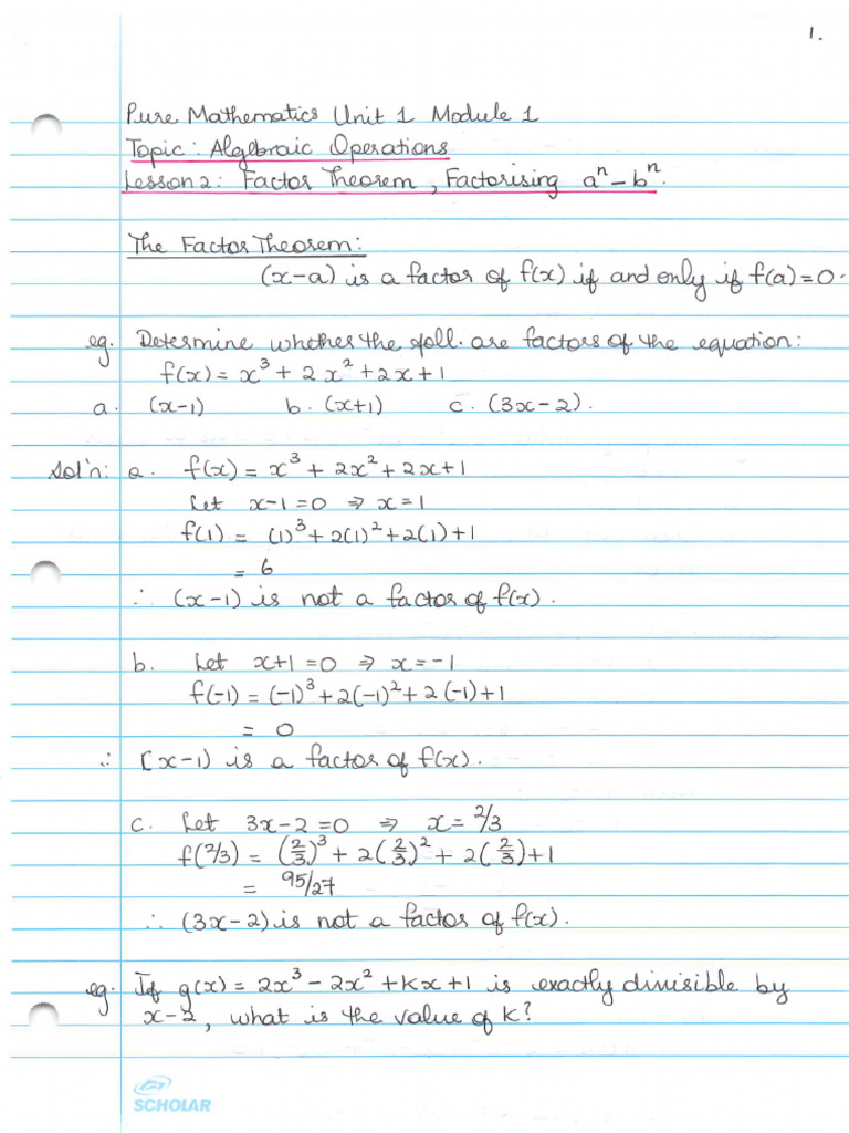 Lesson 2 - Factor Theorem & Factorizing (A N) - (B N) | PDF